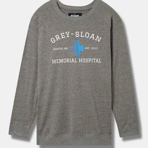 NWT Torrid 1 Grey's Anatomy Fleece Sweatshirt Top, Plus Size 1X 14 16 Grey Sloa
